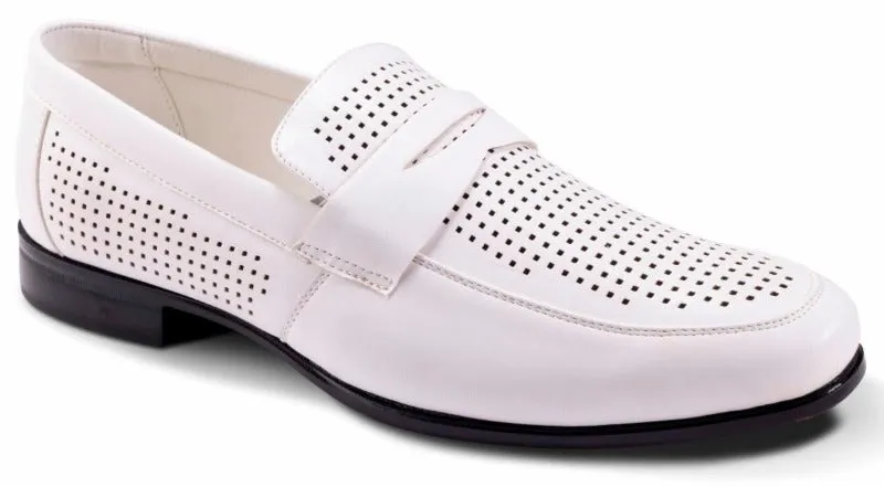 Montique White Men's Dress Slip-On Shoes Penny Strap Loafer