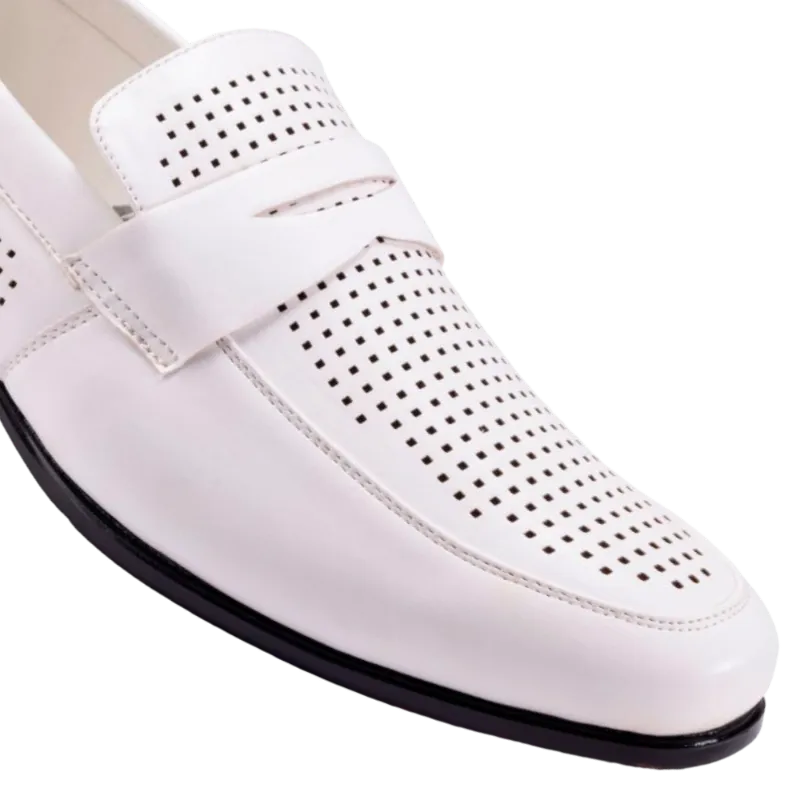 Montique White Men's Dress Slip-On Shoes Penny Strap Loafer