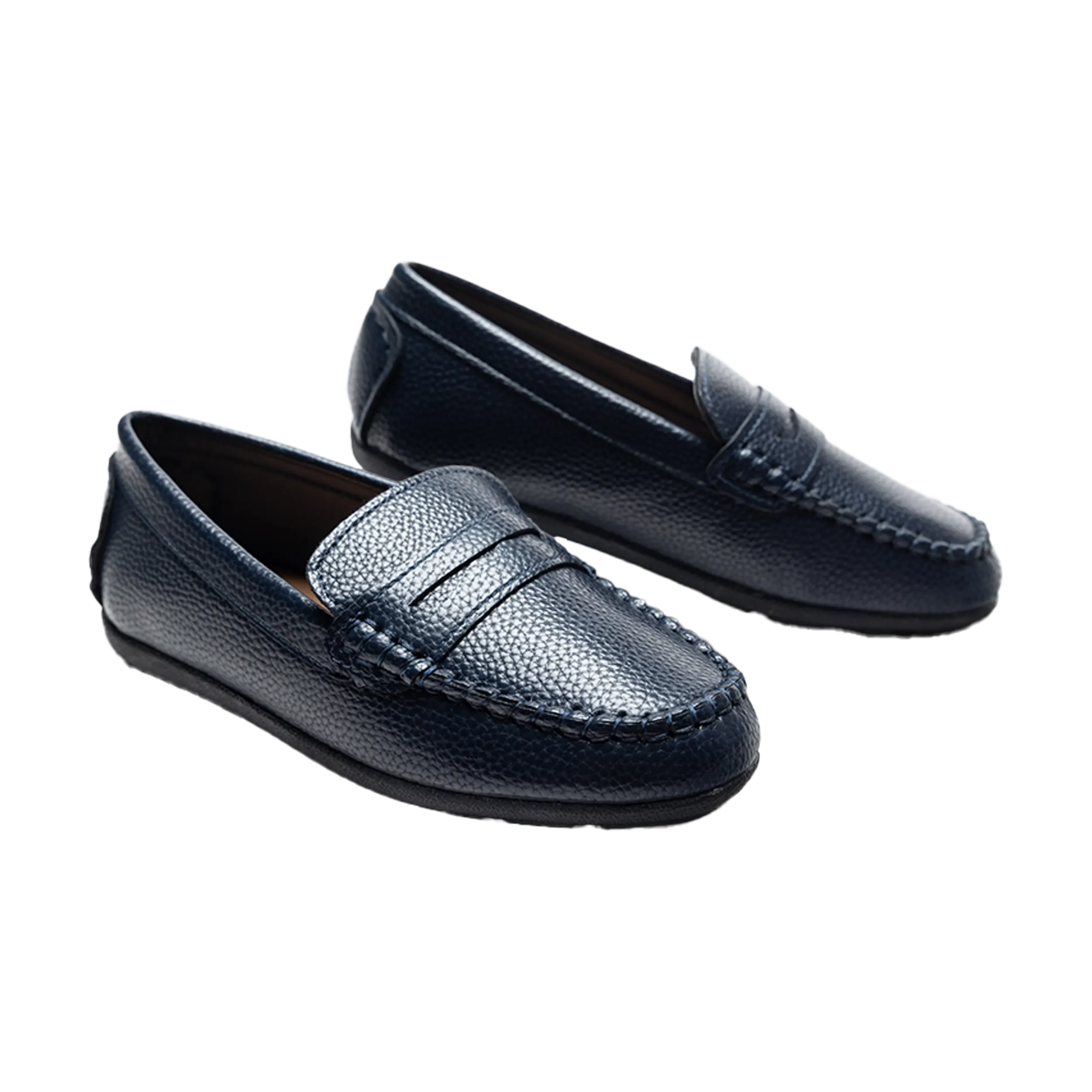 Navy Faux Leather Penny Loafers