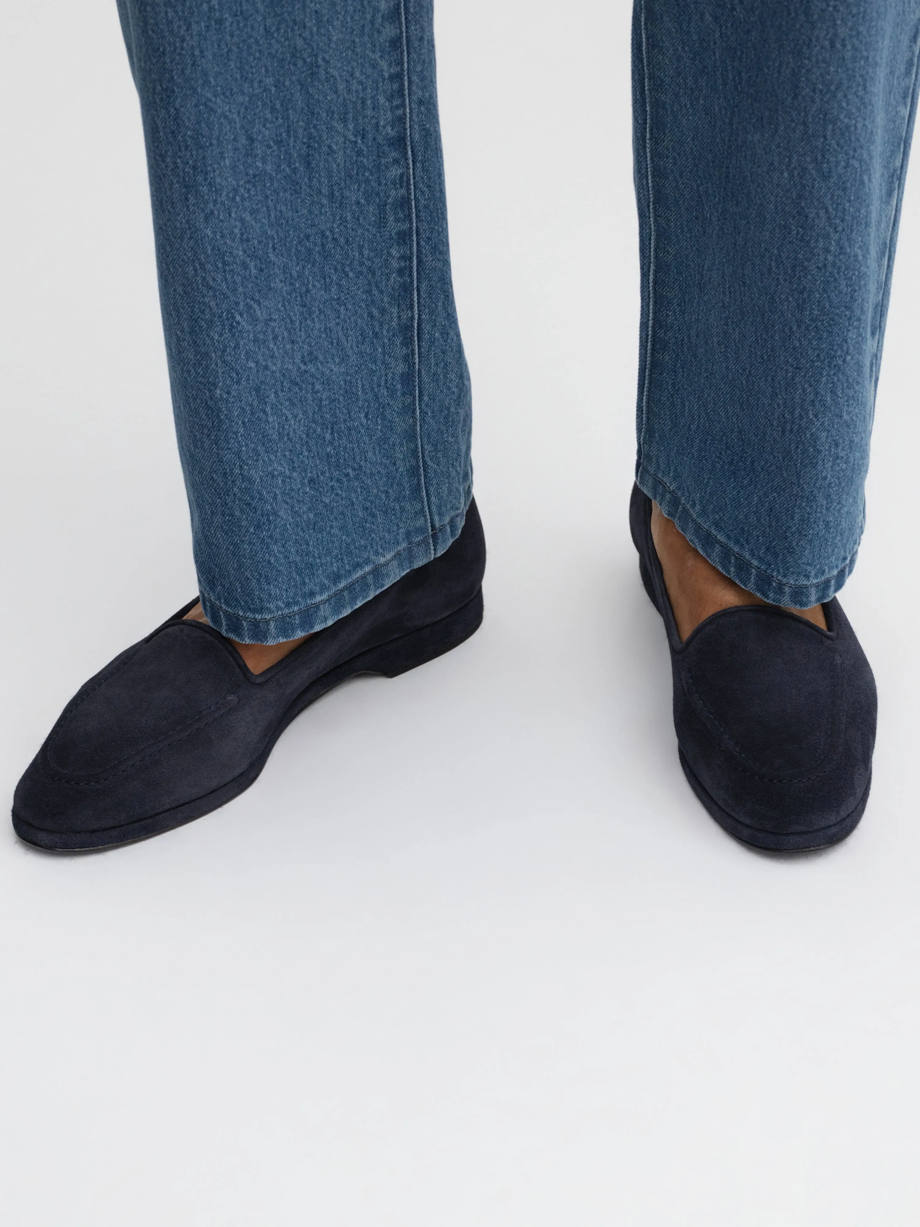 Navy Suede Belgian Loafers