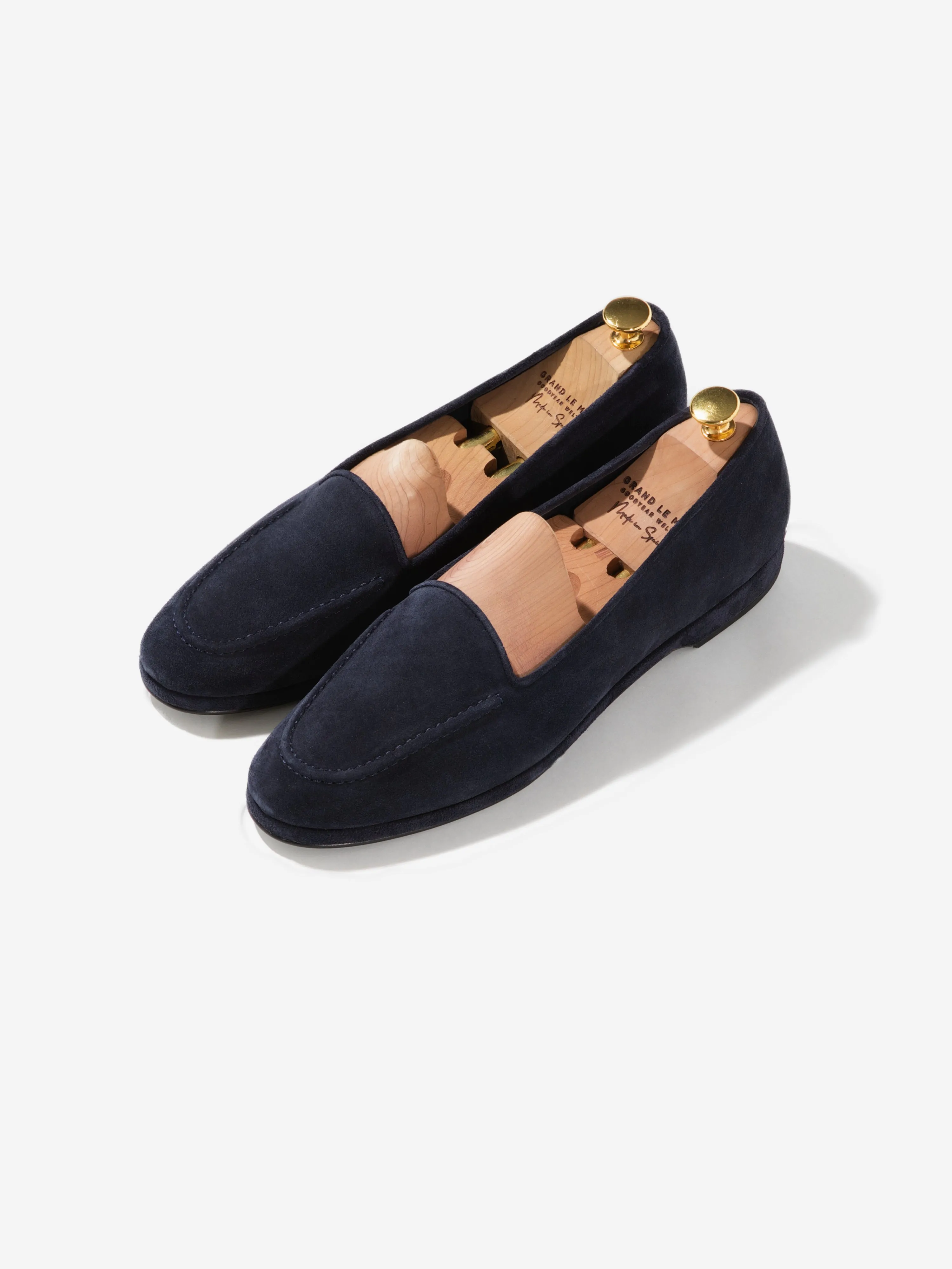 Navy Suede Belgian Loafers