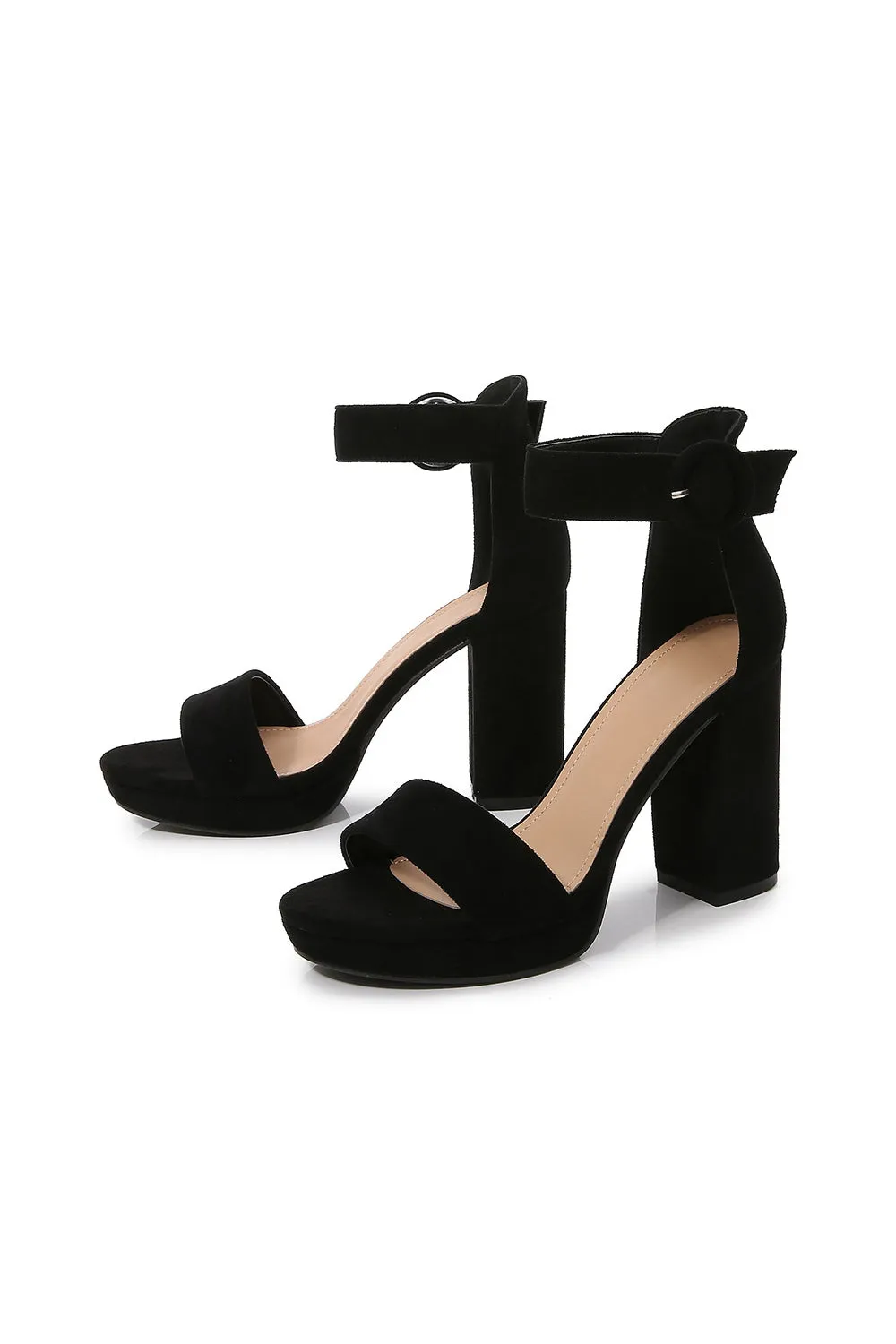 Outdoor Suede Peep Toe Chunky Heel Shoes With Buckle Ankle Strap