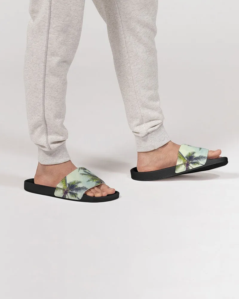 Palm Tree Tropical Men Slides Sandals, Designer Shoe Boys Flat Wedge Slippers Vegan Casual Flip Flops Slip On