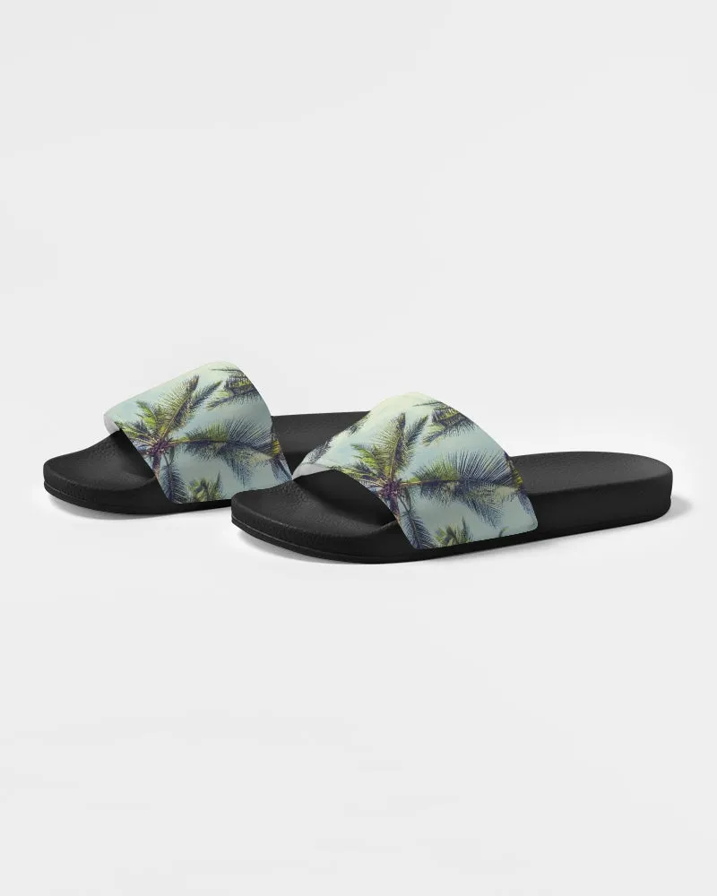 Palm Tree Tropical Men Slides Sandals, Designer Shoe Boys Flat Wedge Slippers Vegan Casual Flip Flops Slip On