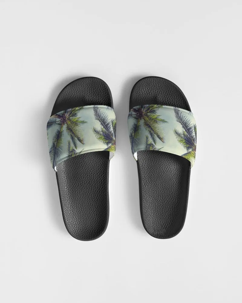 Palm Tree Tropical Men Slides Sandals, Designer Shoe Boys Flat Wedge Slippers Vegan Casual Flip Flops Slip On