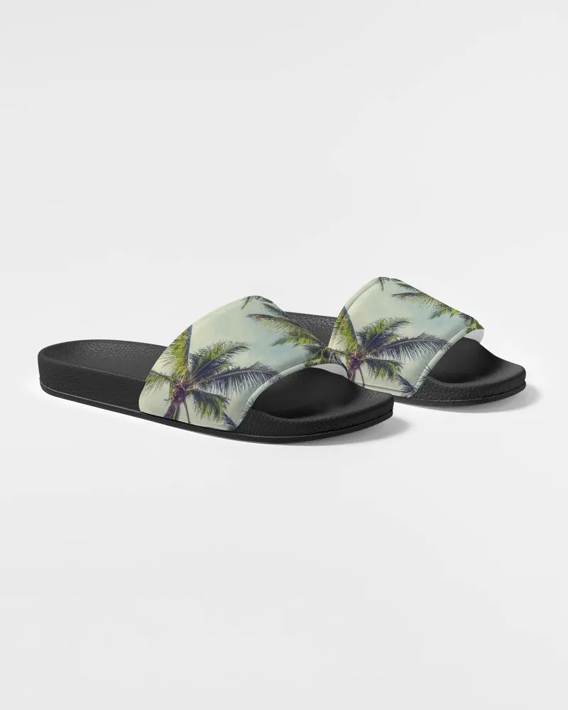 Palm Tree Tropical Men Slides Sandals, Designer Shoe Boys Flat Wedge Slippers Vegan Casual Flip Flops Slip On