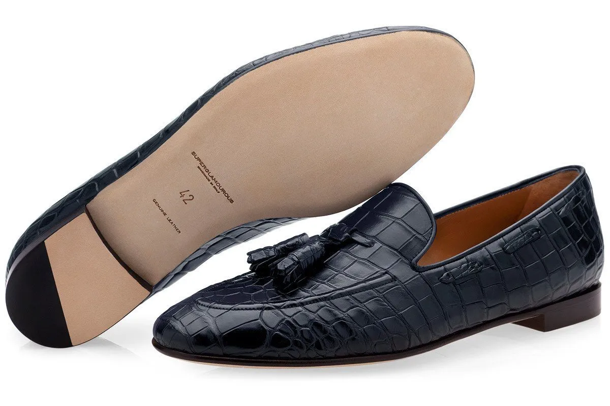 PHILIPPE CROCODILE NAVY LOAFERS