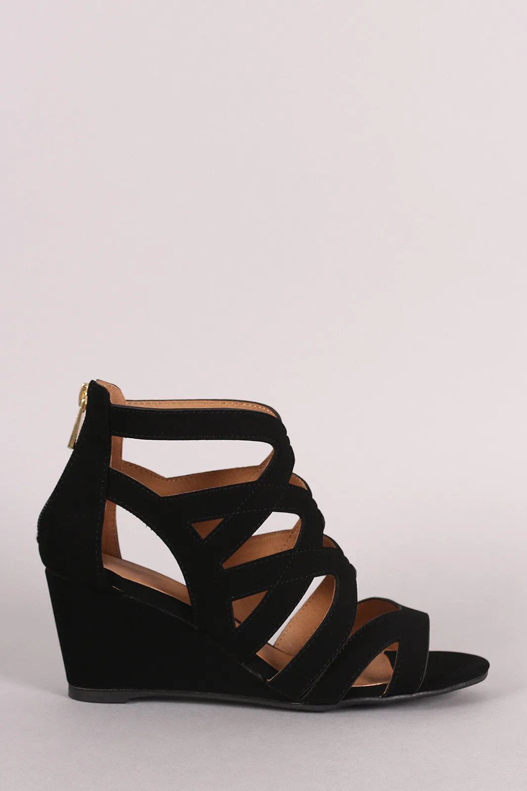 Qupid Caged Open Toe Wedge Sandal