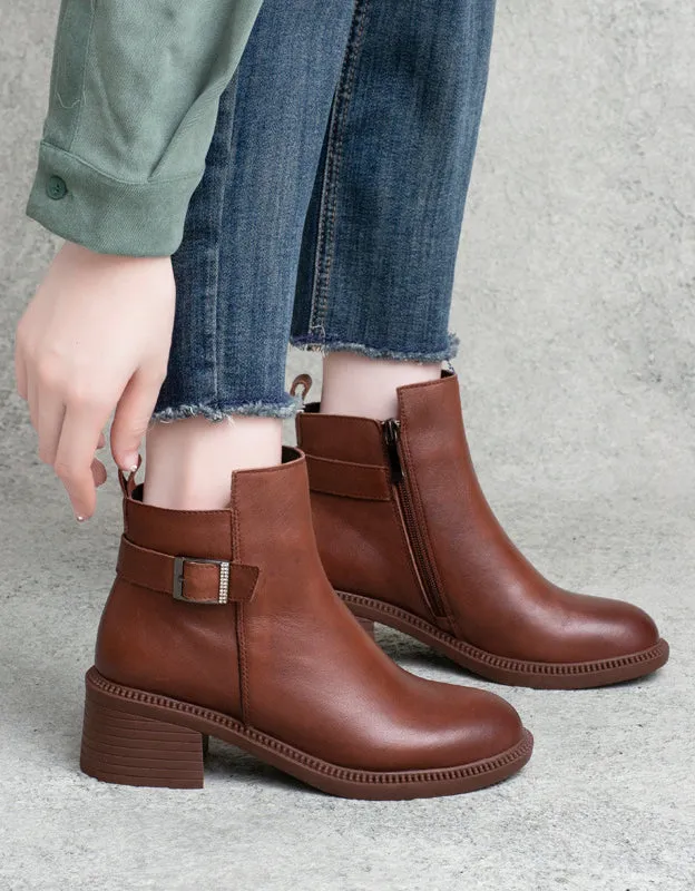 Side Buckle Comfortable Chunky Heel Chelsea Booties