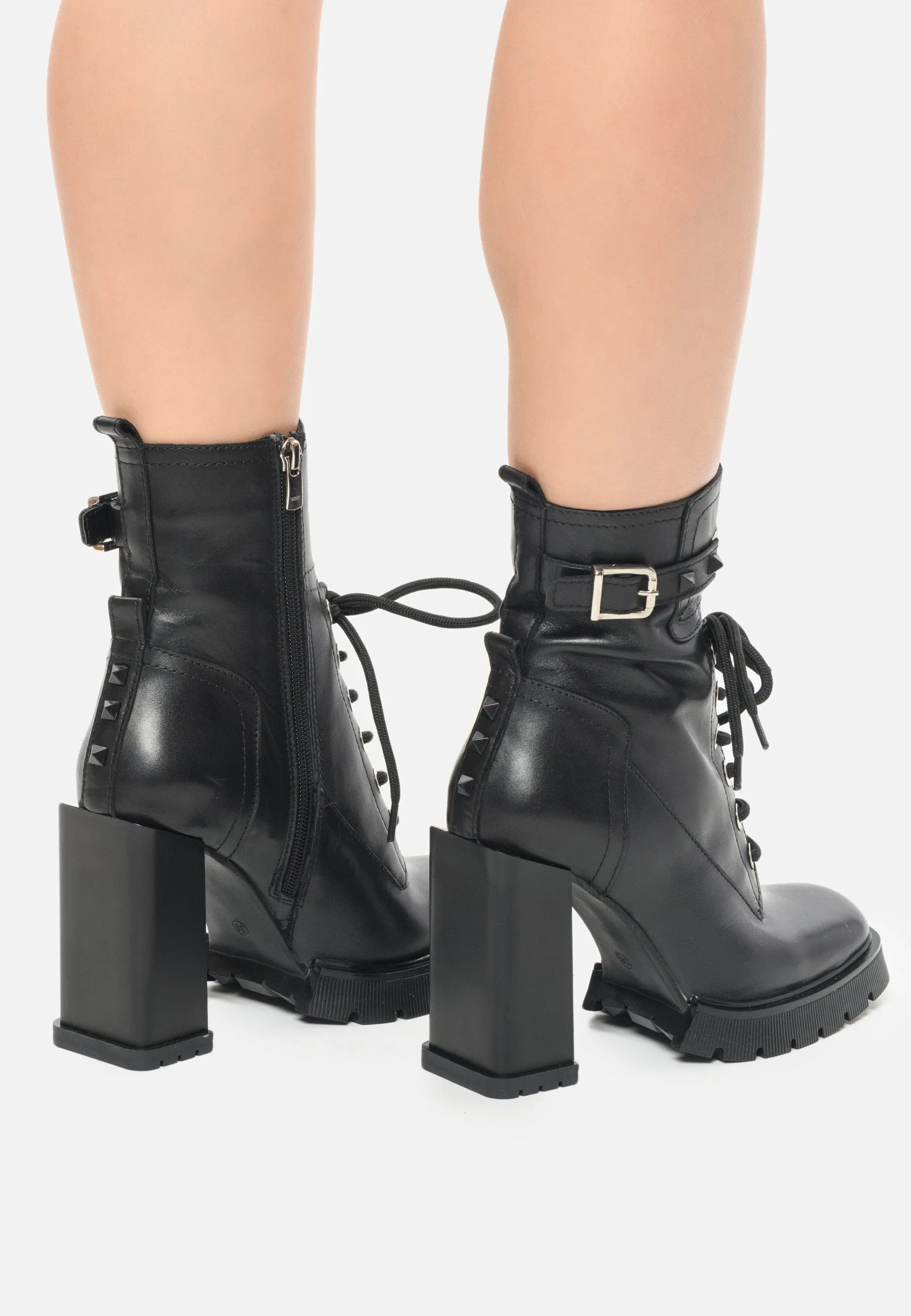 Studded Heeled Combat Boots