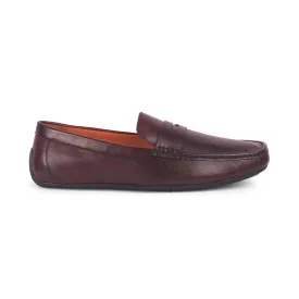 Tresmode Monto Wine Men's Leather Penny Driving Loafers