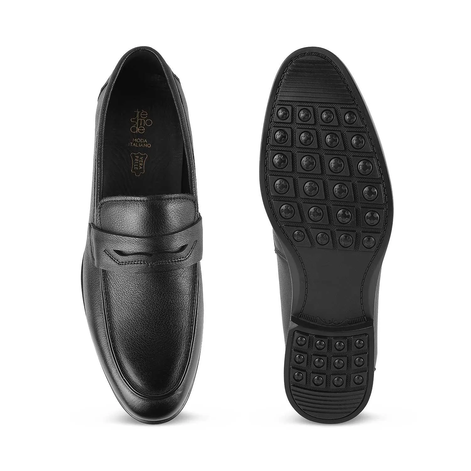 Tresmode Yesi Black Men's Leather Penny Loafers