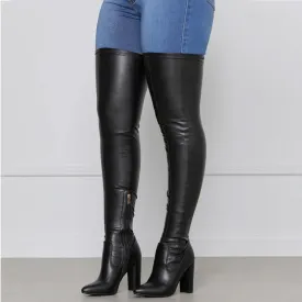 Unisex High Chunky Heel Long Tight Thigh Boots for Stylish Confidence