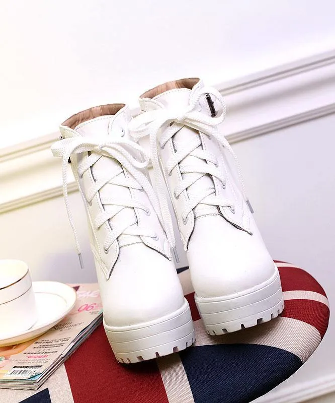 White Boots Cross Strap Chunky Boots