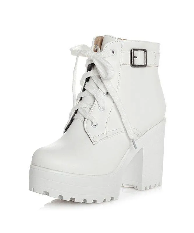 White Boots Cross Strap Chunky Boots