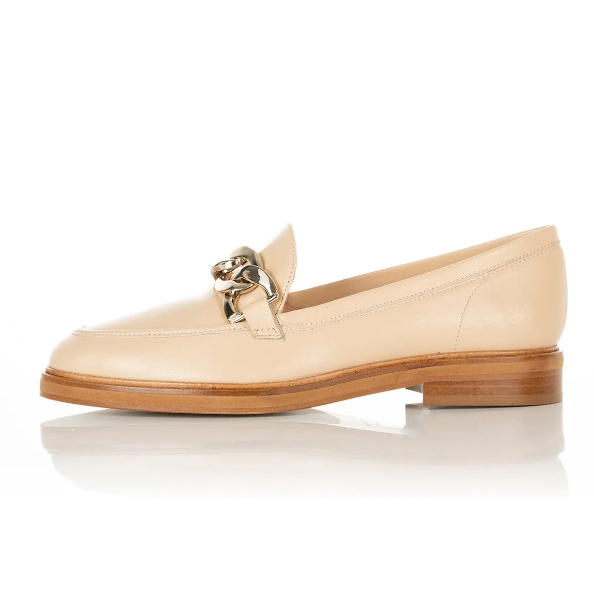 Wide Fit Loafers  - Beige Leather