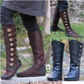 Women's soft knee high boots eastic lace-up boots low heel knee high boots