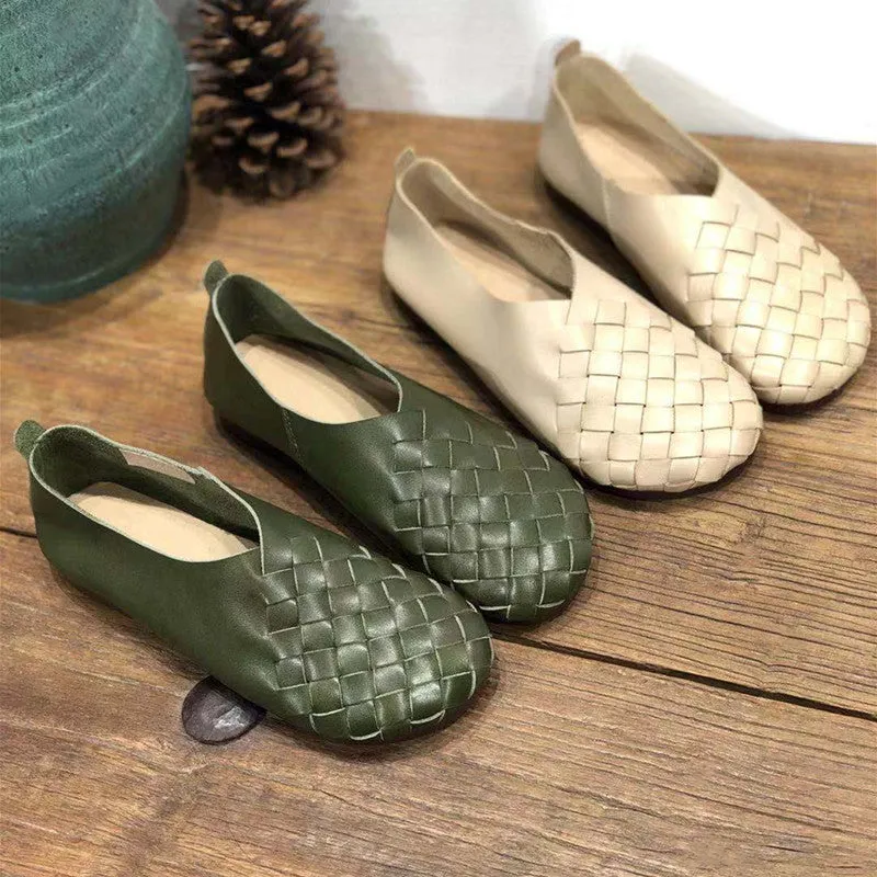 Women's Soft Woven Leather Slip-on Shoes